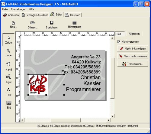 Bildschirmschnappschu� unserer Vistenkarten Software, dem Original von CAD-KAS